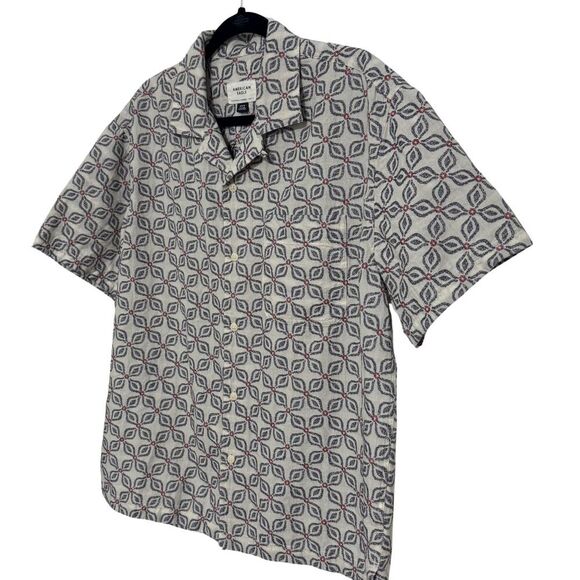 AMERICAN EAGLE Mens Short Sleeve Button Down Geometric Shirt Jacquard NWOT M - Picture 2 of 6